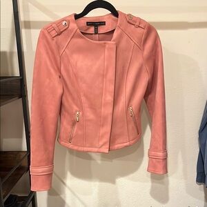 White House Black Market Pink Leather Jacket Asymmetrical Zipper